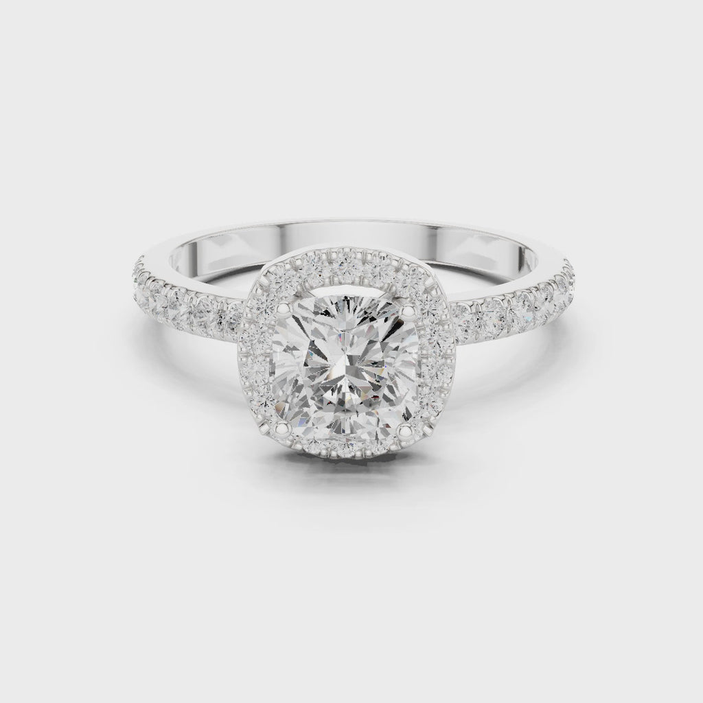 Round Halo Diamond Engagement Ring with Pave Band