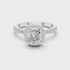 Round Halo Diamond Engagement Ring with Pave Band