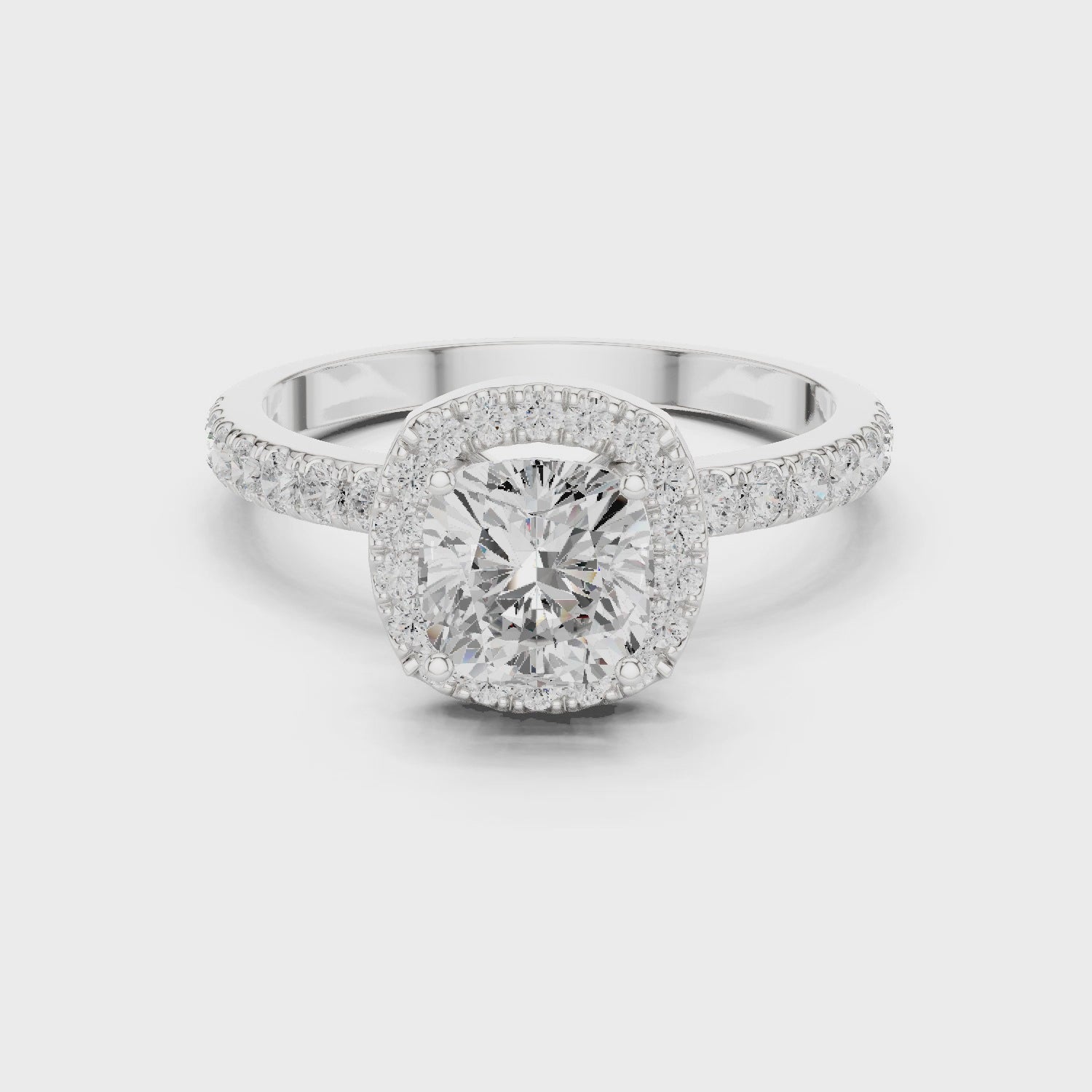 Round Halo Diamond Engagement Ring with Pave Band