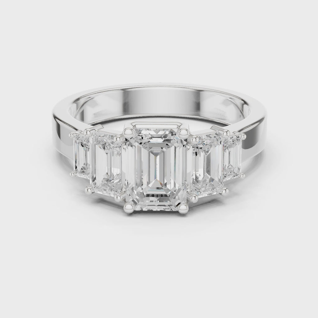 Emerald Cut Three Stone Diamond Engagement Ring