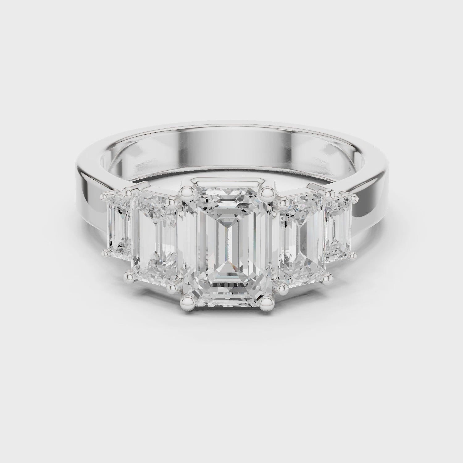 Emerald Cut Three Stone Diamond Engagement Ring
