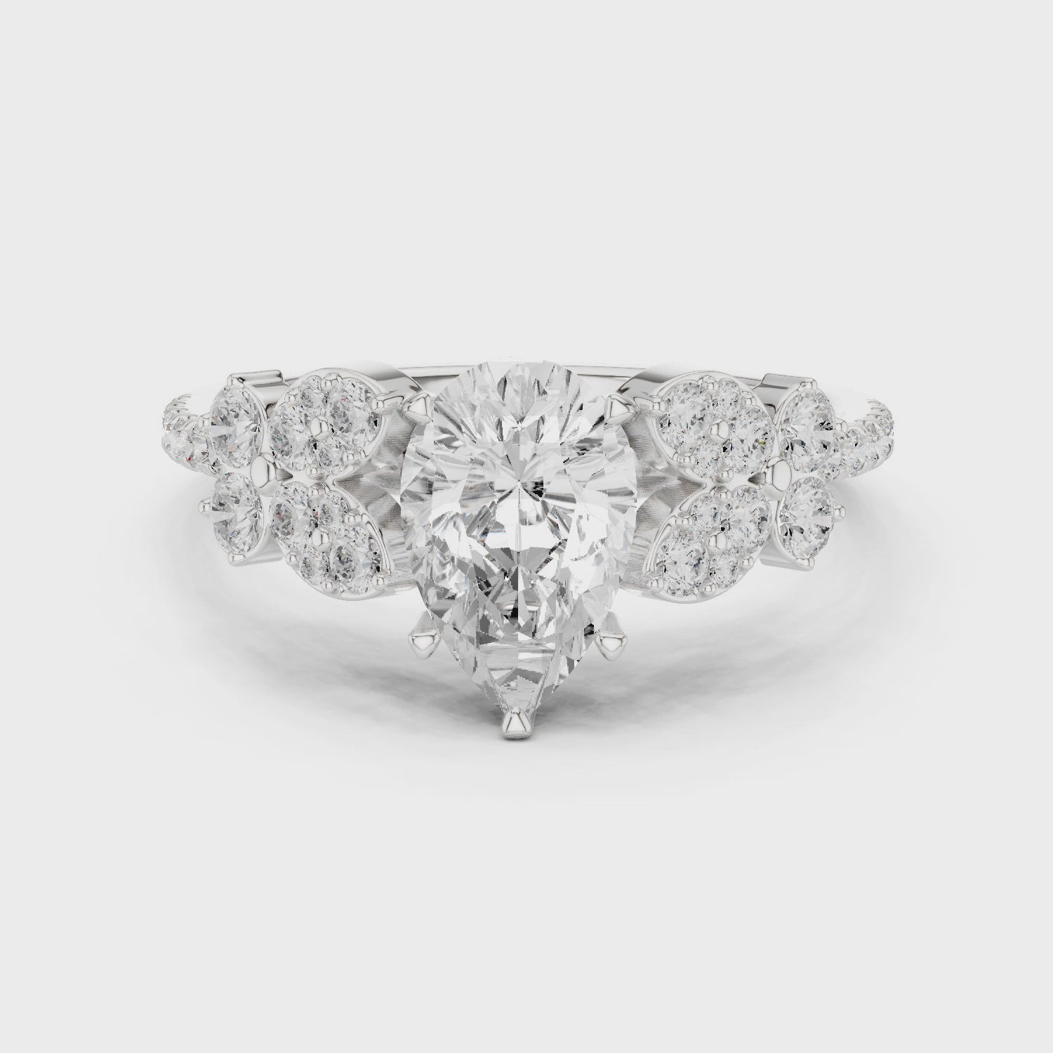 Vintage Pear Cut Diamond Engagement Ring with Side Stones