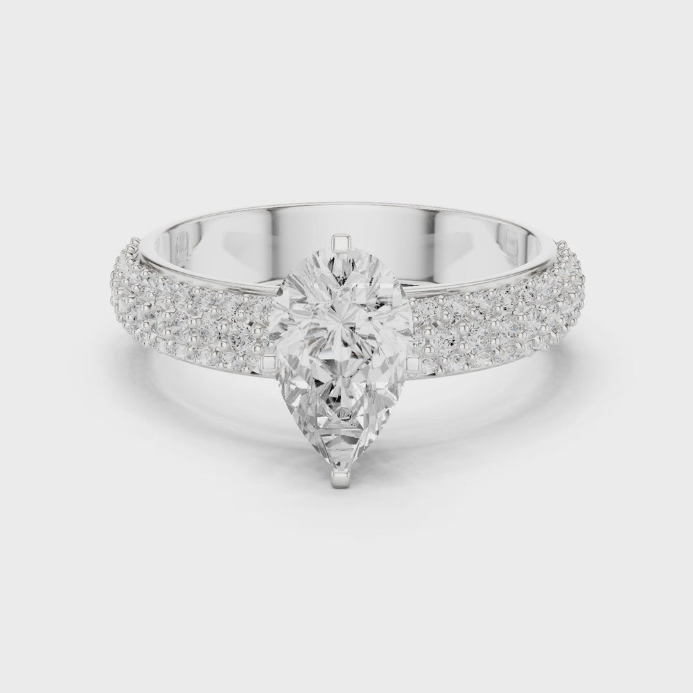 Pear Cut Triple Row Pavé Diamond Engagement Ring