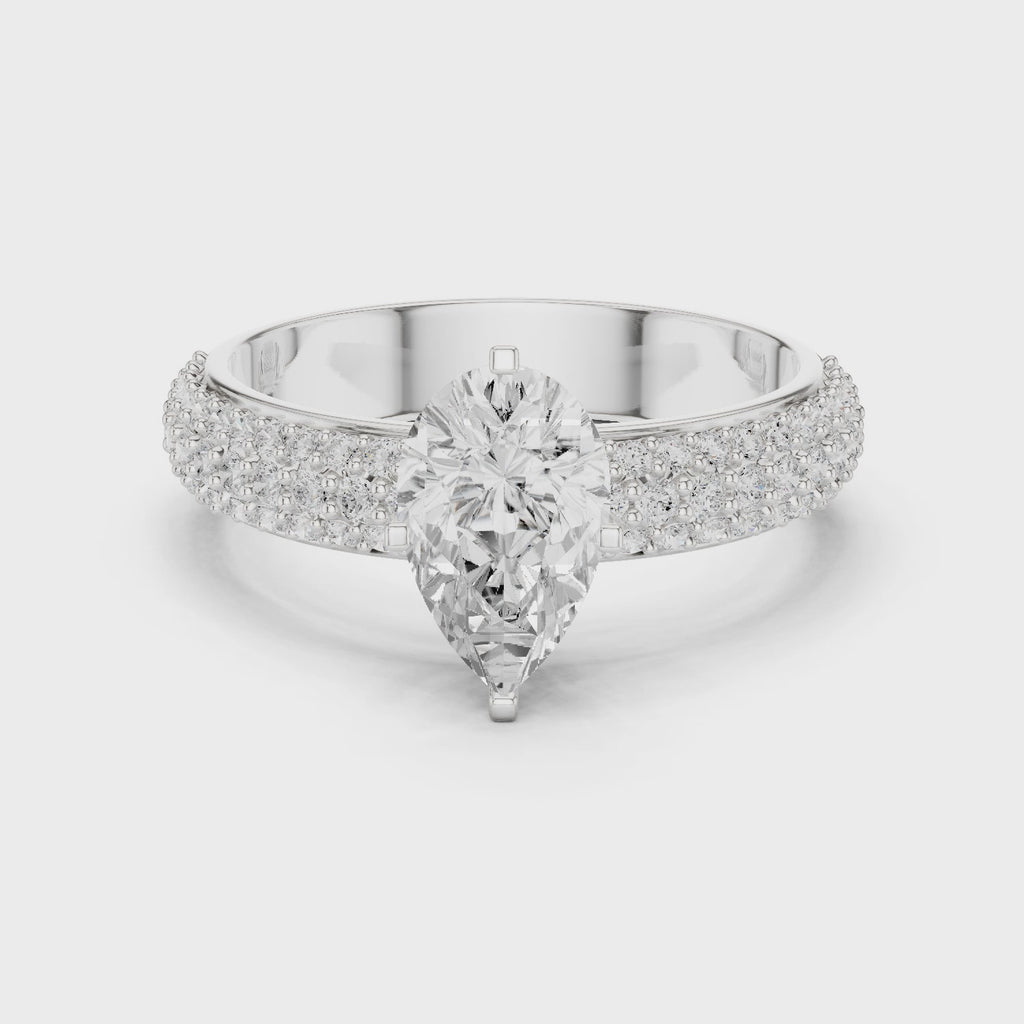 Pear Cut Triple Row Pavé Diamond Engagement Ring