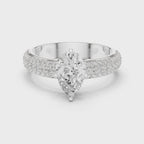 Pear Cut Triple Row Pavé Diamond Engagement Ring