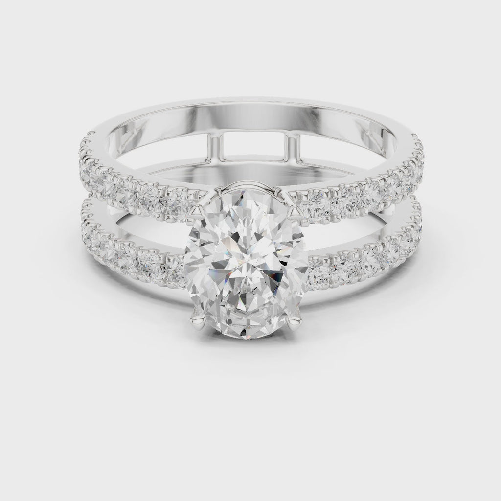 Oval Cut Double Band Diamond Engagement Ring