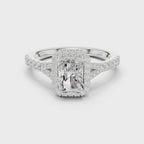 Radiant Cut Halo Engagement Ring with Pavé Diamond Band