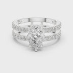 Pear Cut Double Band Diamond Engagement Ring with Pavé Diamonds