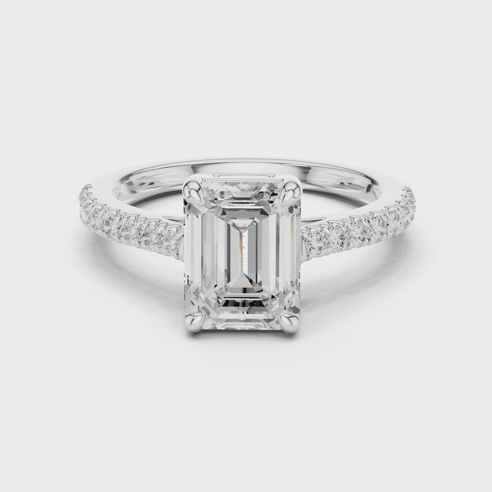 Emerald Cut Pavé Diamond Engagement Ring