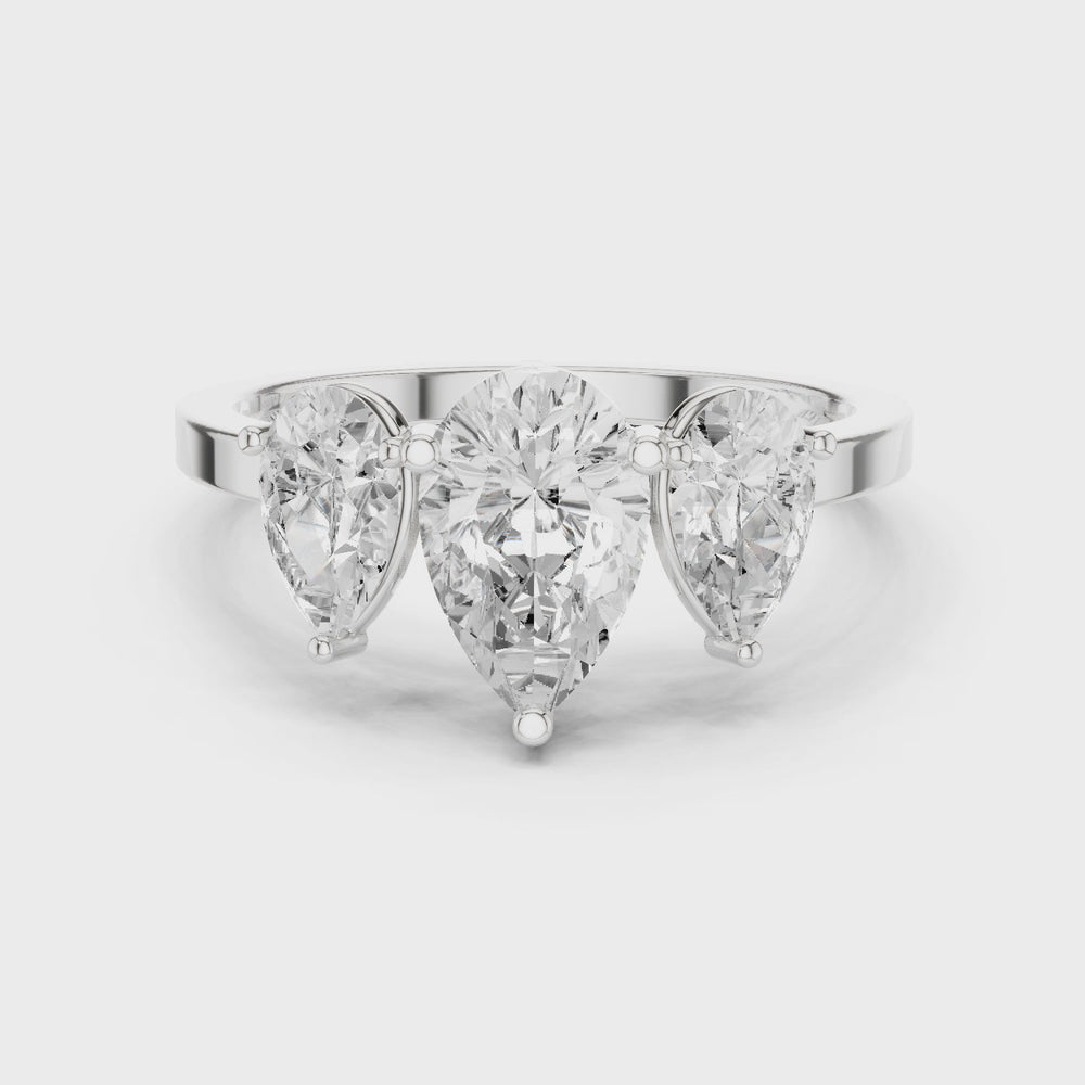 Three Stone Pear Diamond Engagement Ring