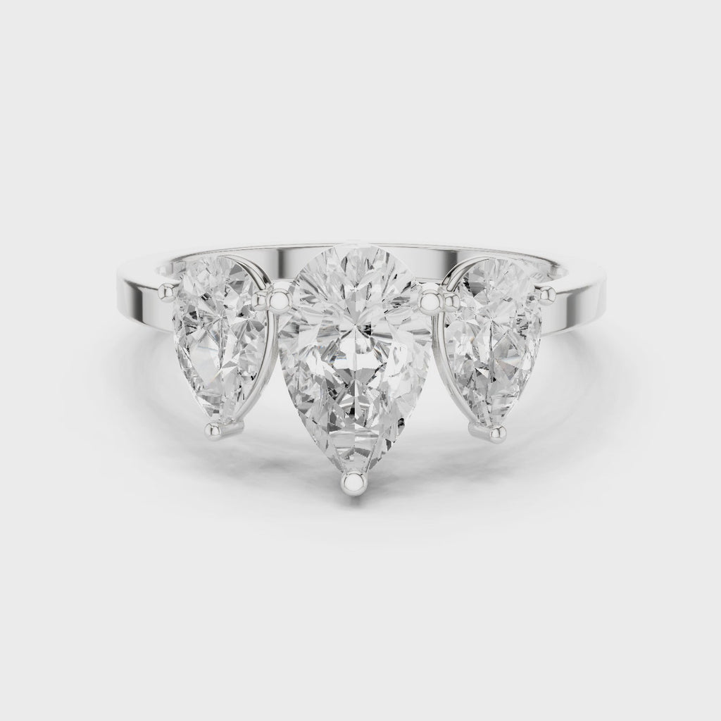 Three Stone Pear Diamond Engagement Ring
