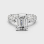 Emerald Cut Eternity Engagement Ring with Double Row Diamond Band
