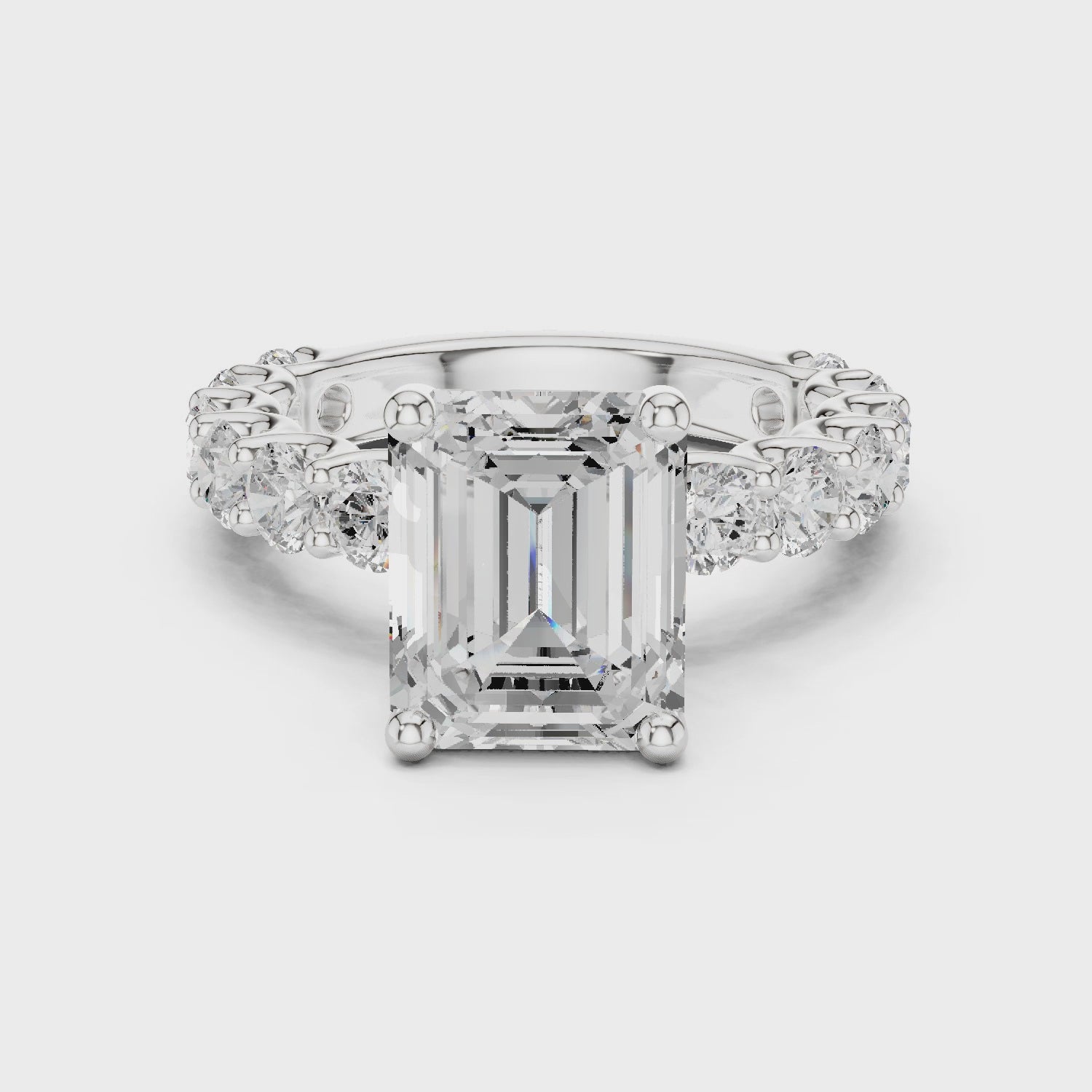 Emerald Cut Eternity Engagement Ring with Double Row Diamond Band