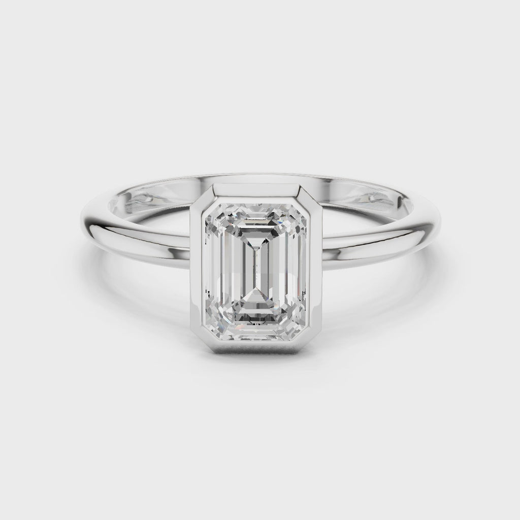 Emerald Cut Bezel Set Diamond Engagement Ring