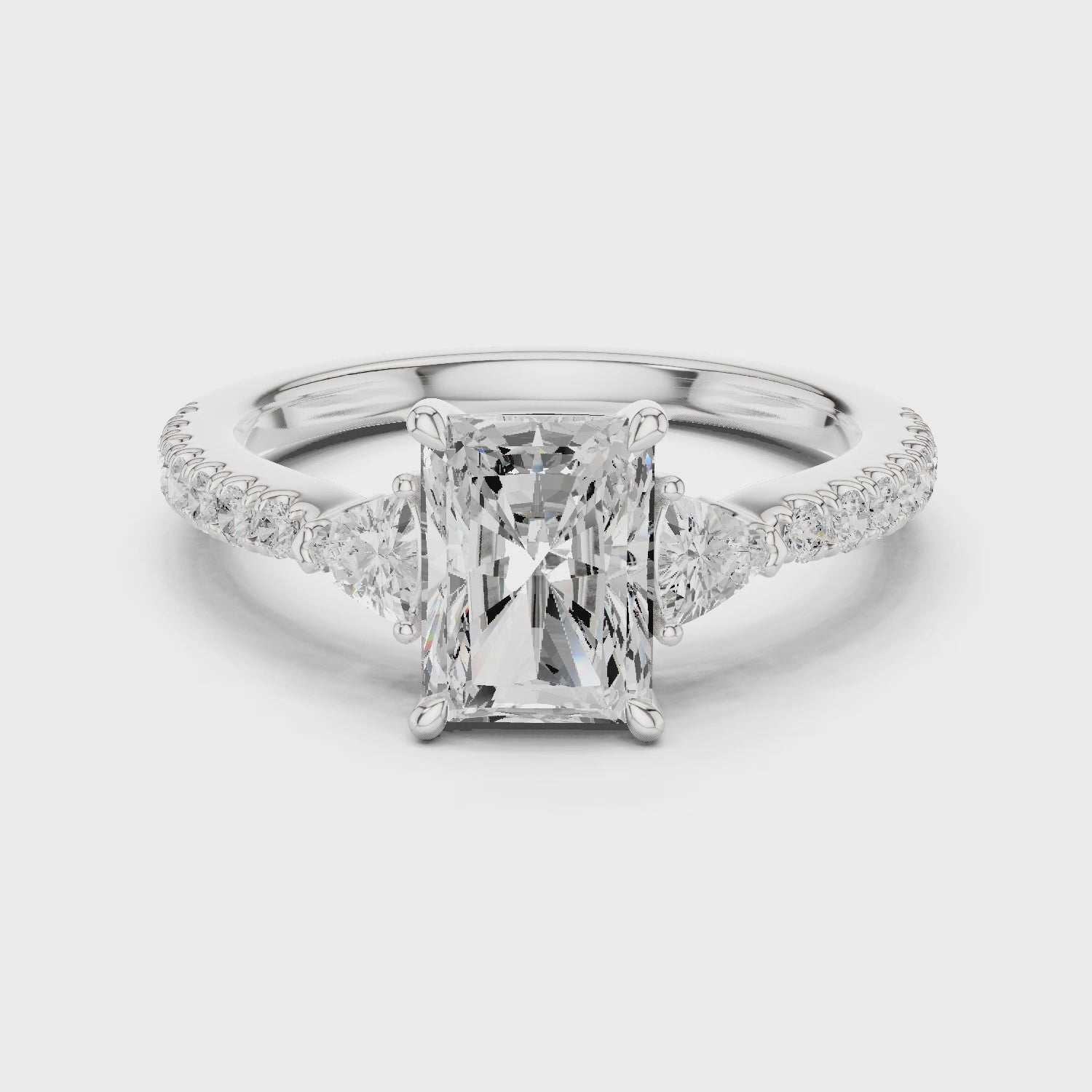 Radiant Cut Three Stone Diamond Engagement Ring