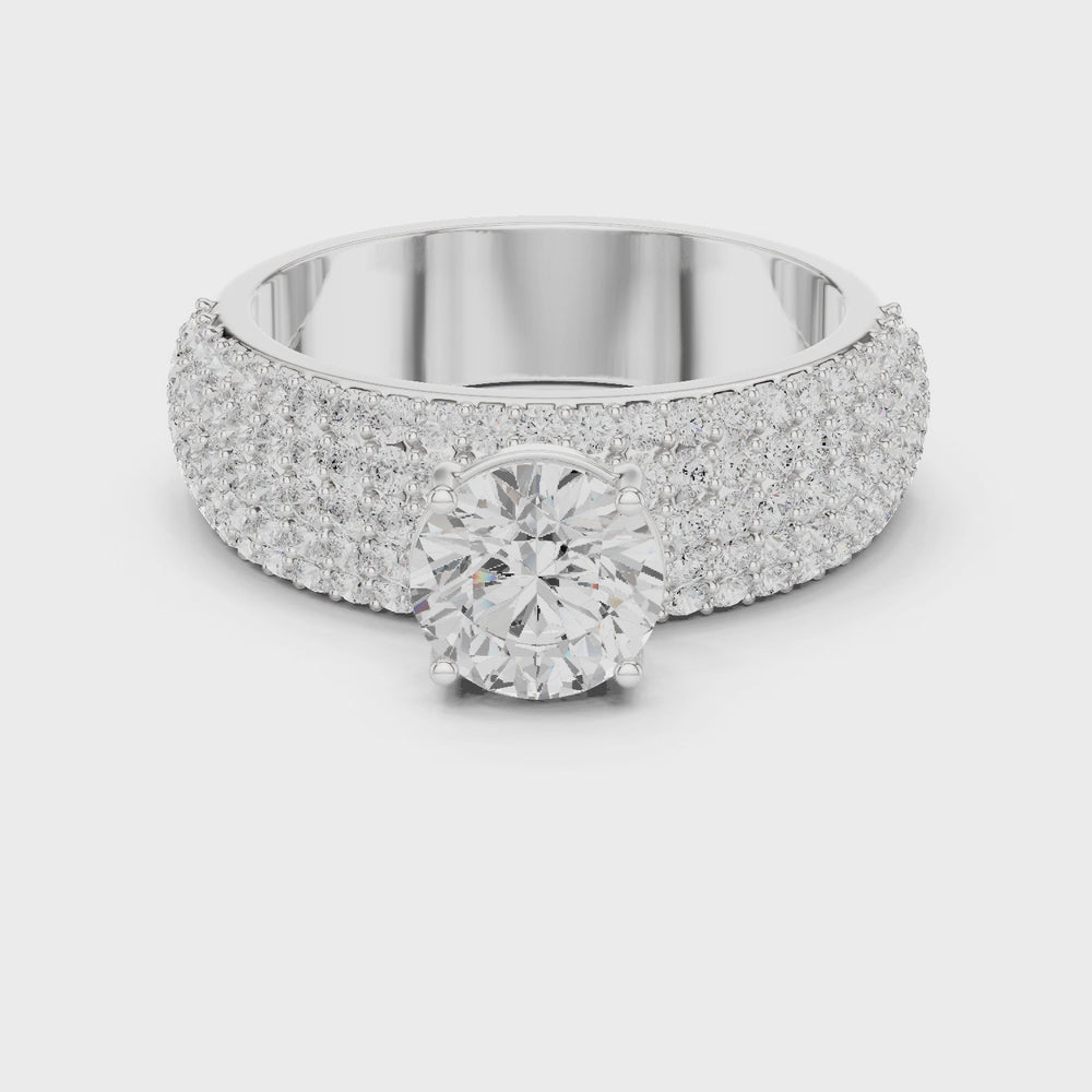Round Diamond Multi Row Pave Engagement Ring