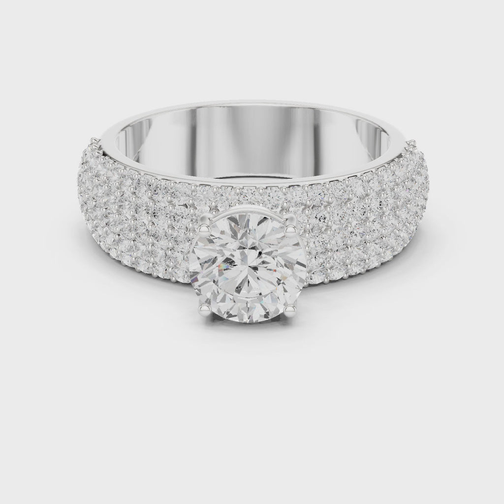 Round Diamond Multi Row Pave Engagement Ring