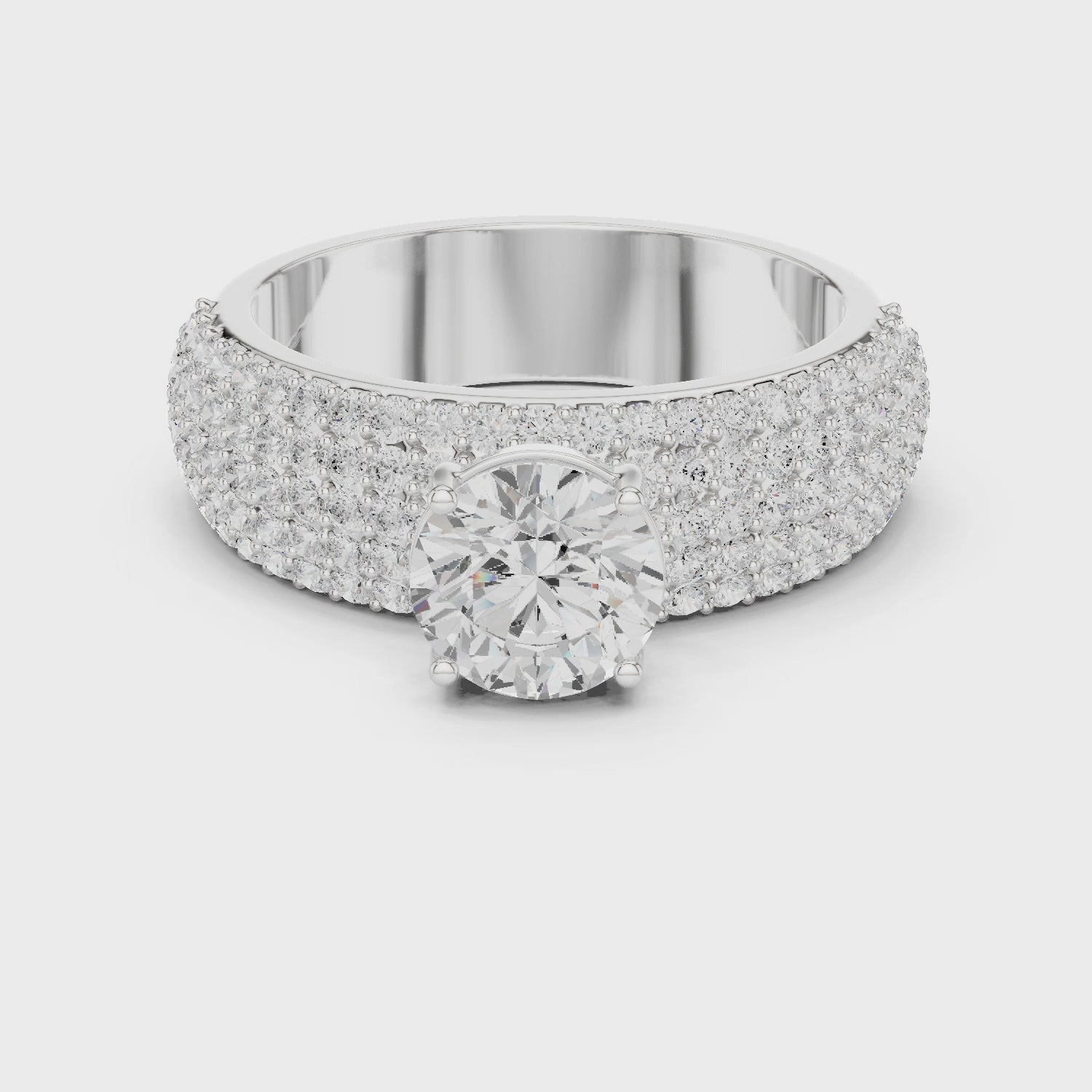Round Diamond Multi Row Pave Engagement Ring