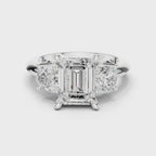 Emerald Cut Three Stone Diamond Engagement Ring with Round Side Stones