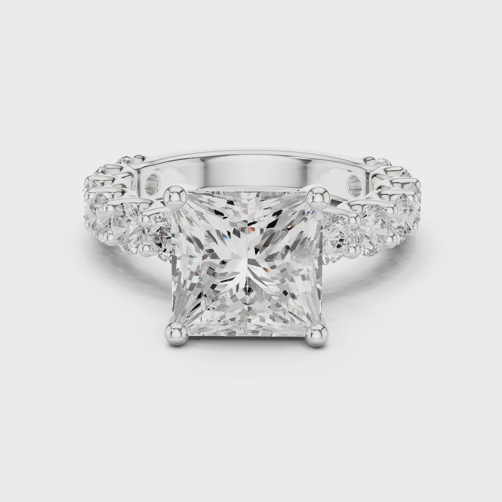 Princess Cut Diamond Eternity Engagement Ring with Shared Prong Band