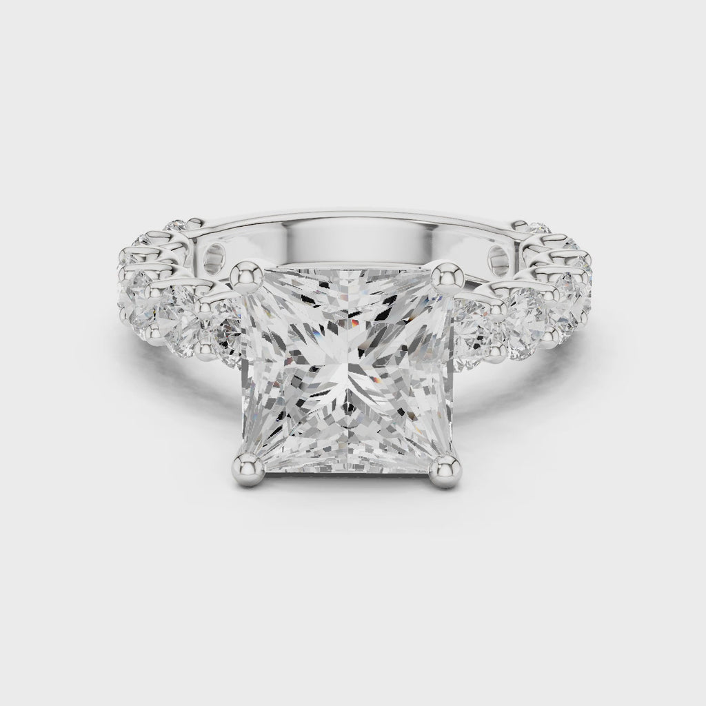 Princess Cut Diamond Eternity Engagement Ring with Shared Prong Band