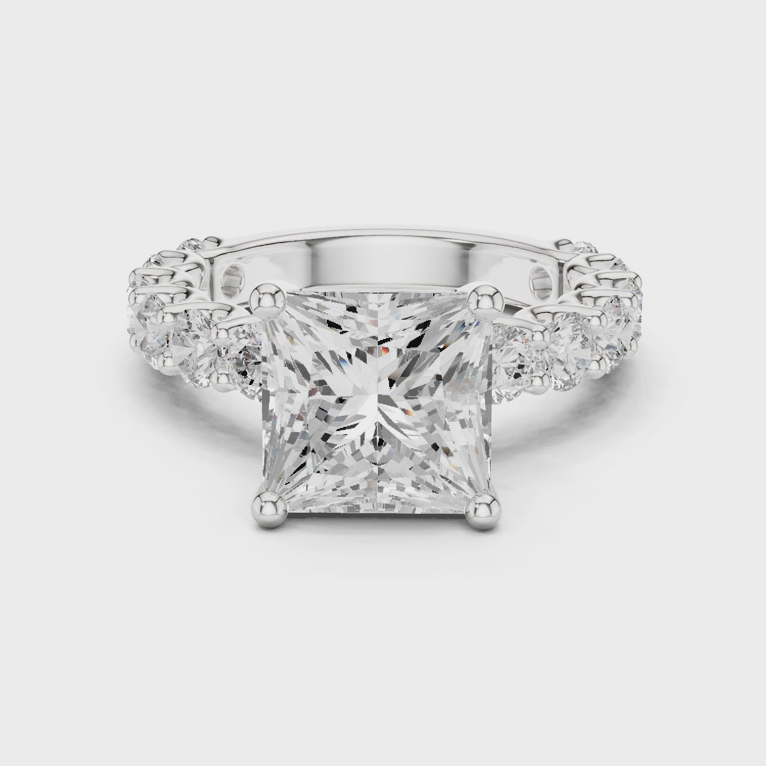Princess Cut Diamond Eternity Engagement Ring with Shared Prong Band