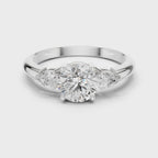 Round Three Stone Diamond Engagement Ring with Pear Side Stones