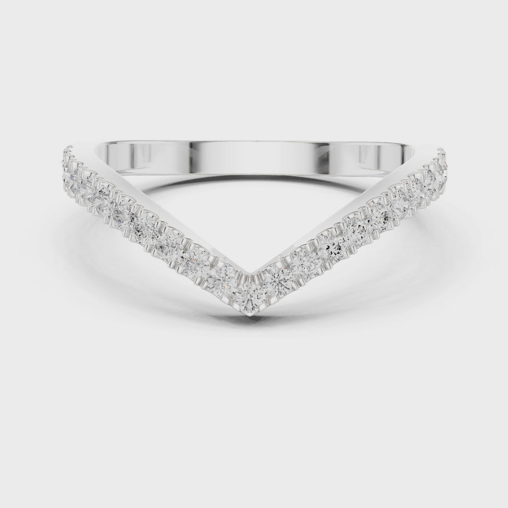 Chevron Diamond Wedding Band Ring in Rose Gold