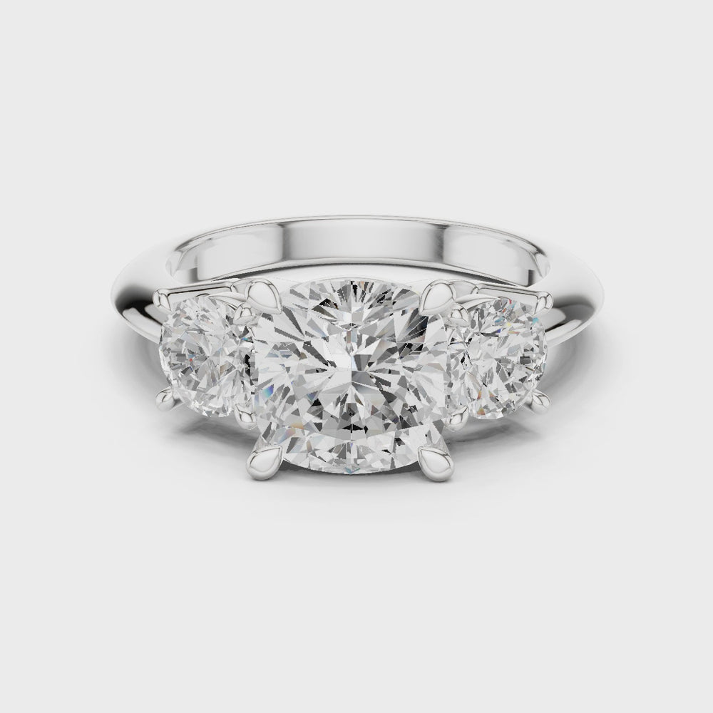 Cushion Cut Three Stone Diamond Engagement Ring