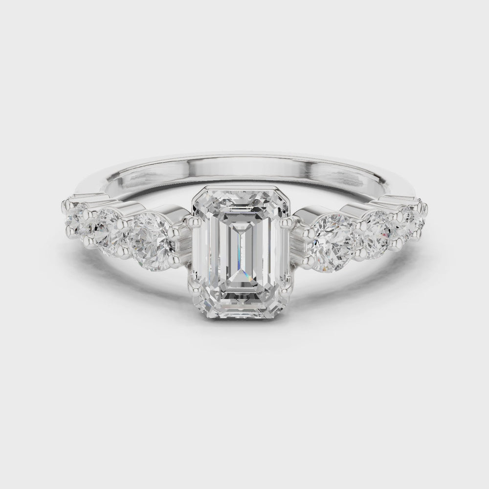 Emerald Cut Three Stone Diamond Engagement Ring