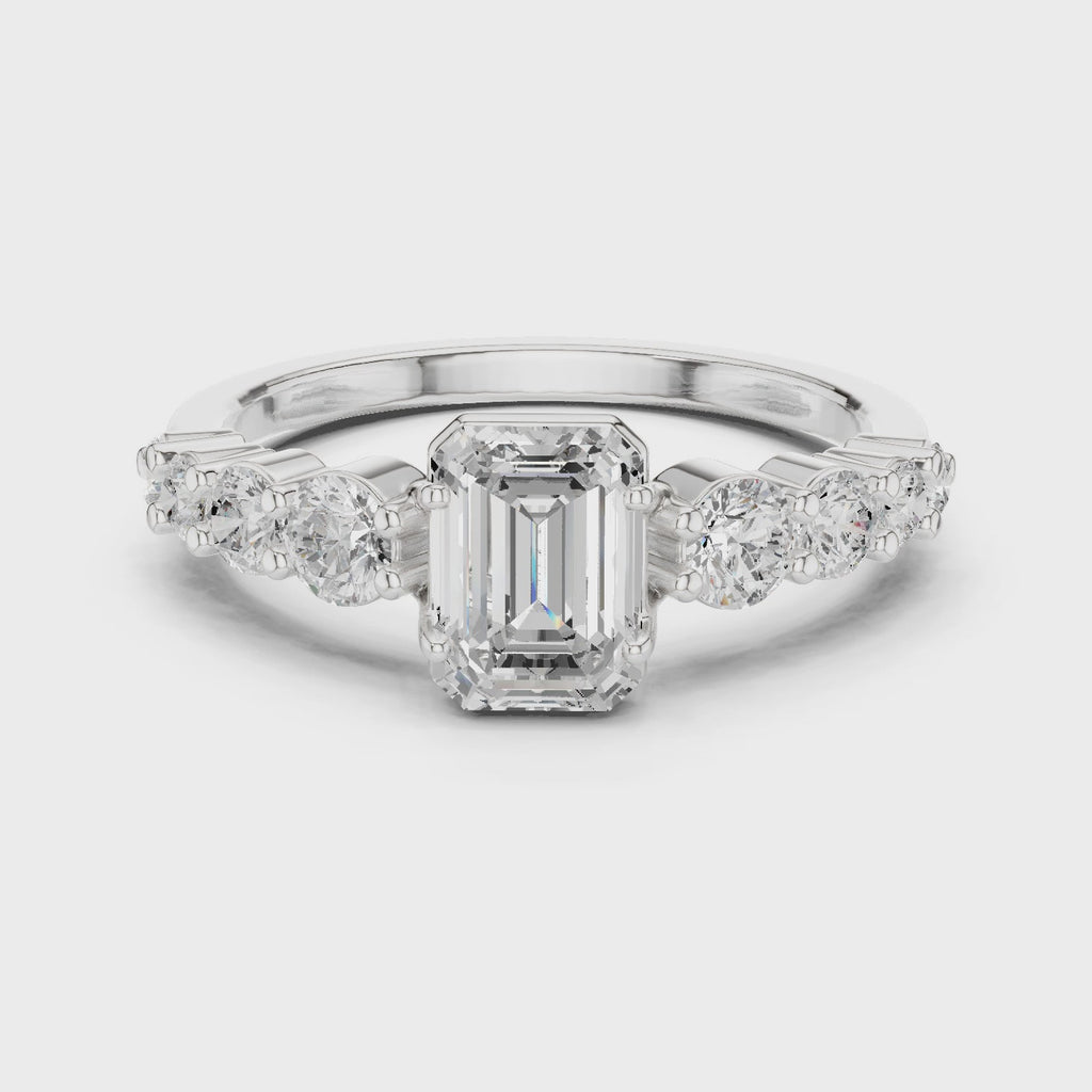 Emerald Cut Three Stone Diamond Engagement Ring