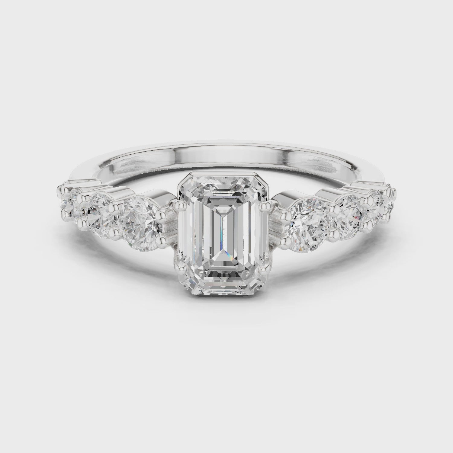 Emerald Cut Three Stone Diamond Engagement Ring