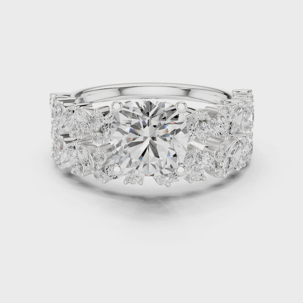 Cushion Cut Multi-Row Marquise Diamond Statement Ring