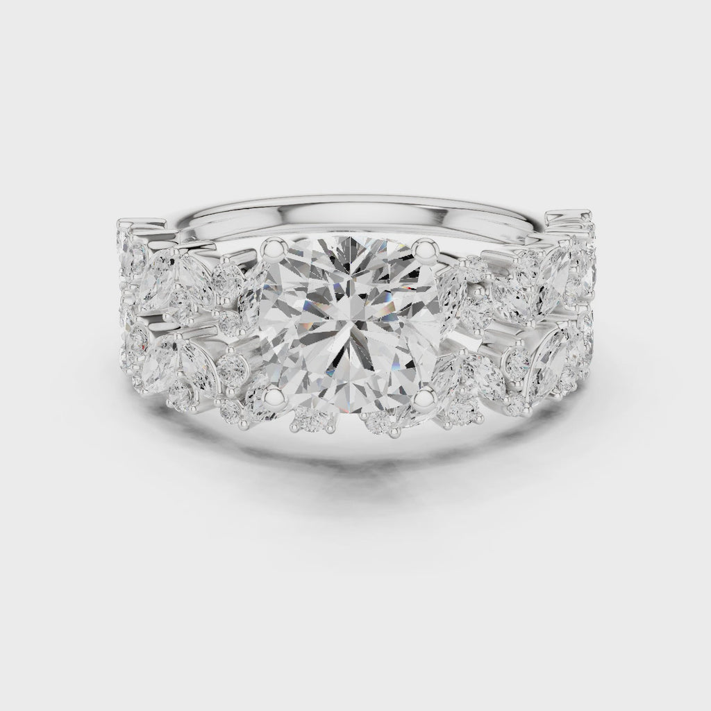 Cushion Cut Multi-Row Marquise Diamond Statement Ring