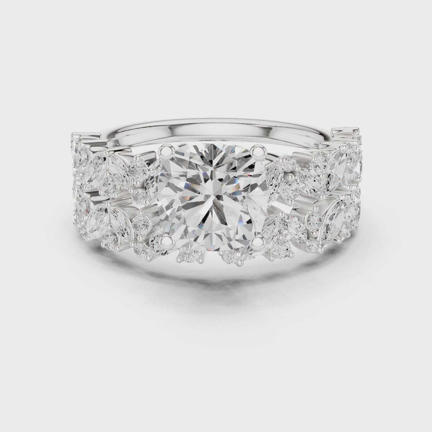 Cushion Cut Multi-Row Marquise Diamond Statement Ring