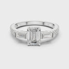 Emerald Cut Three Stone Pavé Diamond Engagement Ring