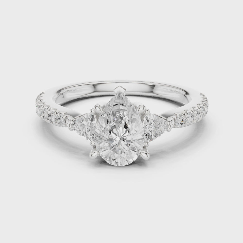 Pear Cut Three Stone Diamond Engagement Ring