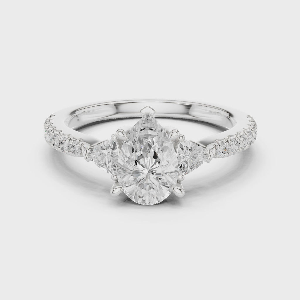 Pear Cut Three Stone Diamond Engagement Ring