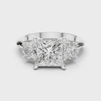Princess Three Stone Diamond Engagement Ring with Round Side Stones