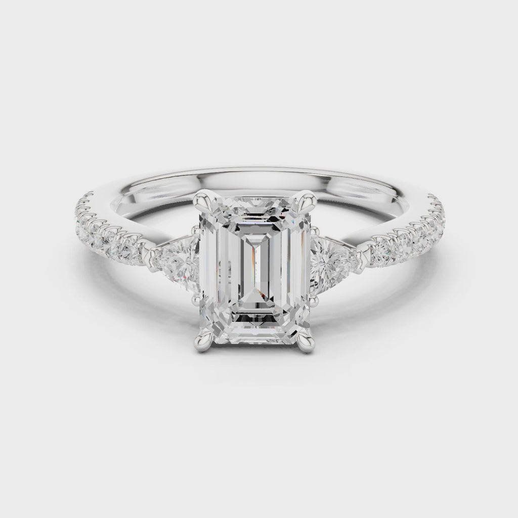 Emerald Cut Three Stone Diamond Engagement Ring