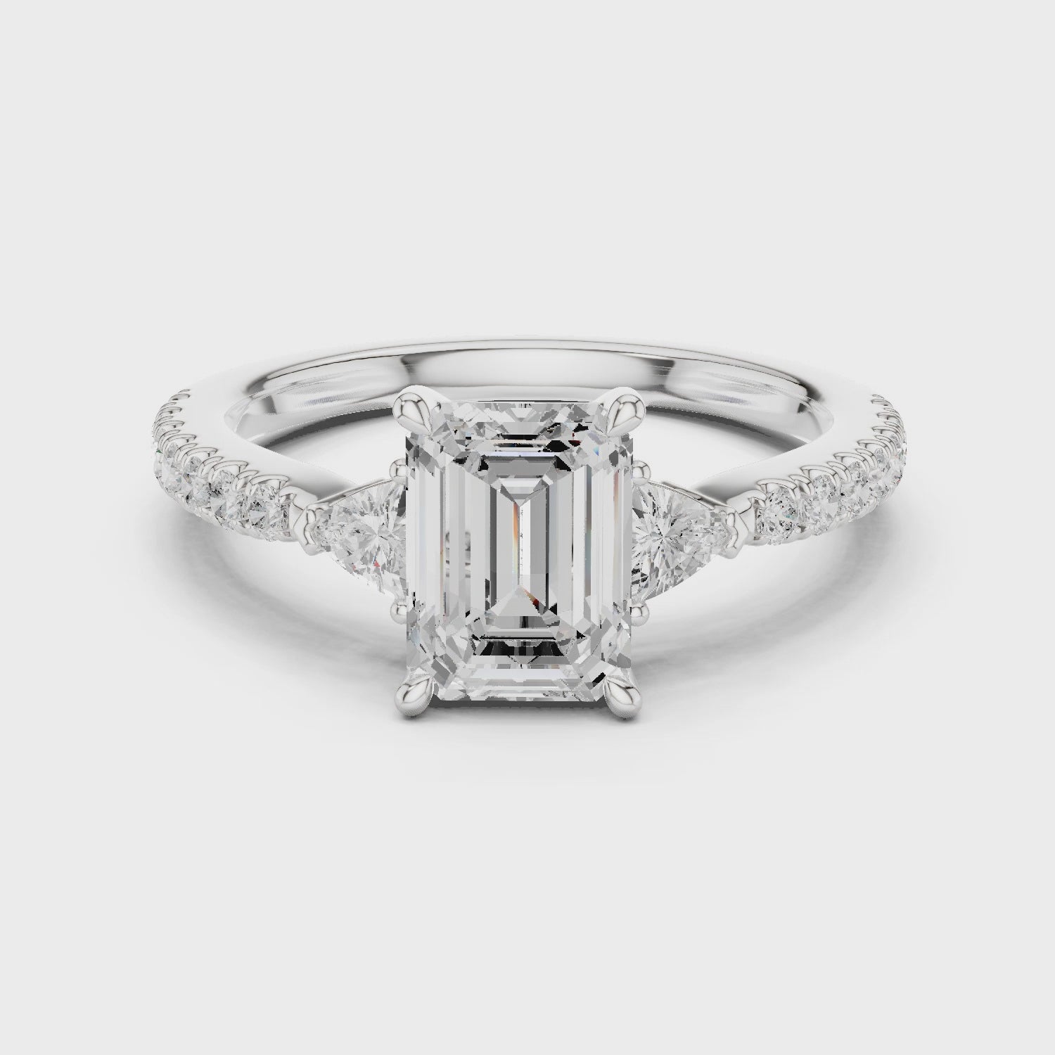Emerald Cut Three Stone Diamond Engagement Ring