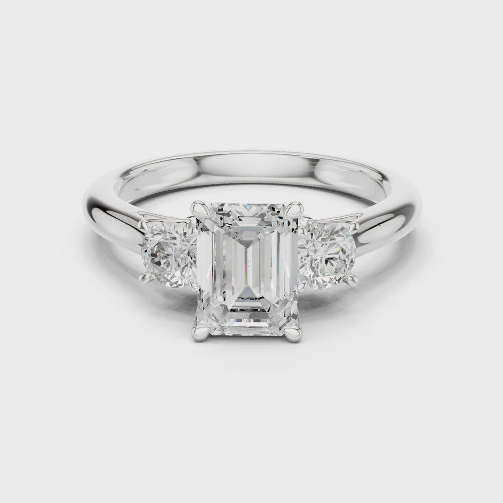 Emerald Cut Three Stone Diamond Engagement Ring