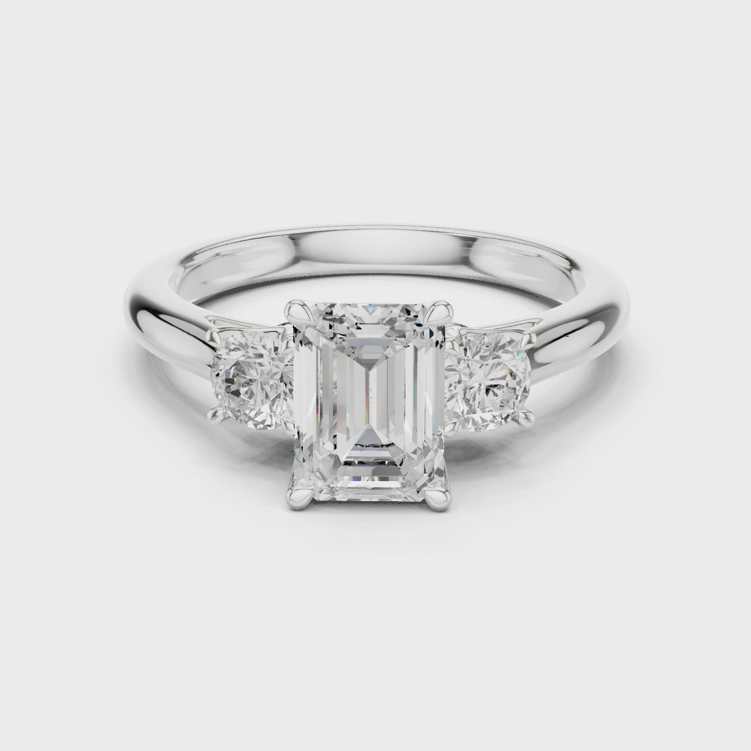 Emerald Cut Three Stone Diamond Engagement Ring