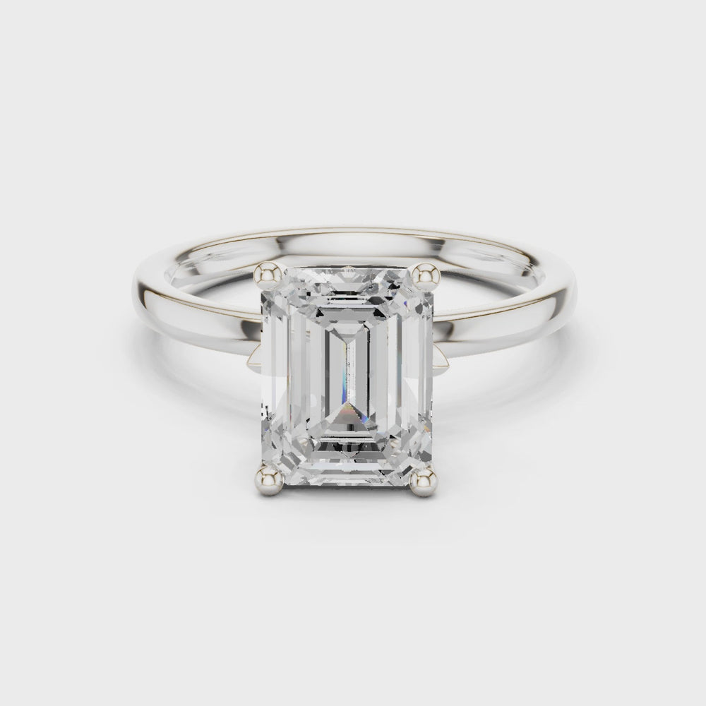 Emerald Cut Solitaire Engagement Ring with Hidden Halo Basket