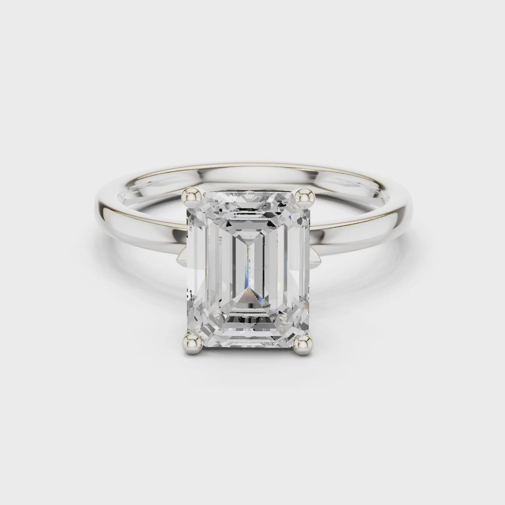 Emerald Cut Solitaire Engagement Ring with Hidden Halo Basket