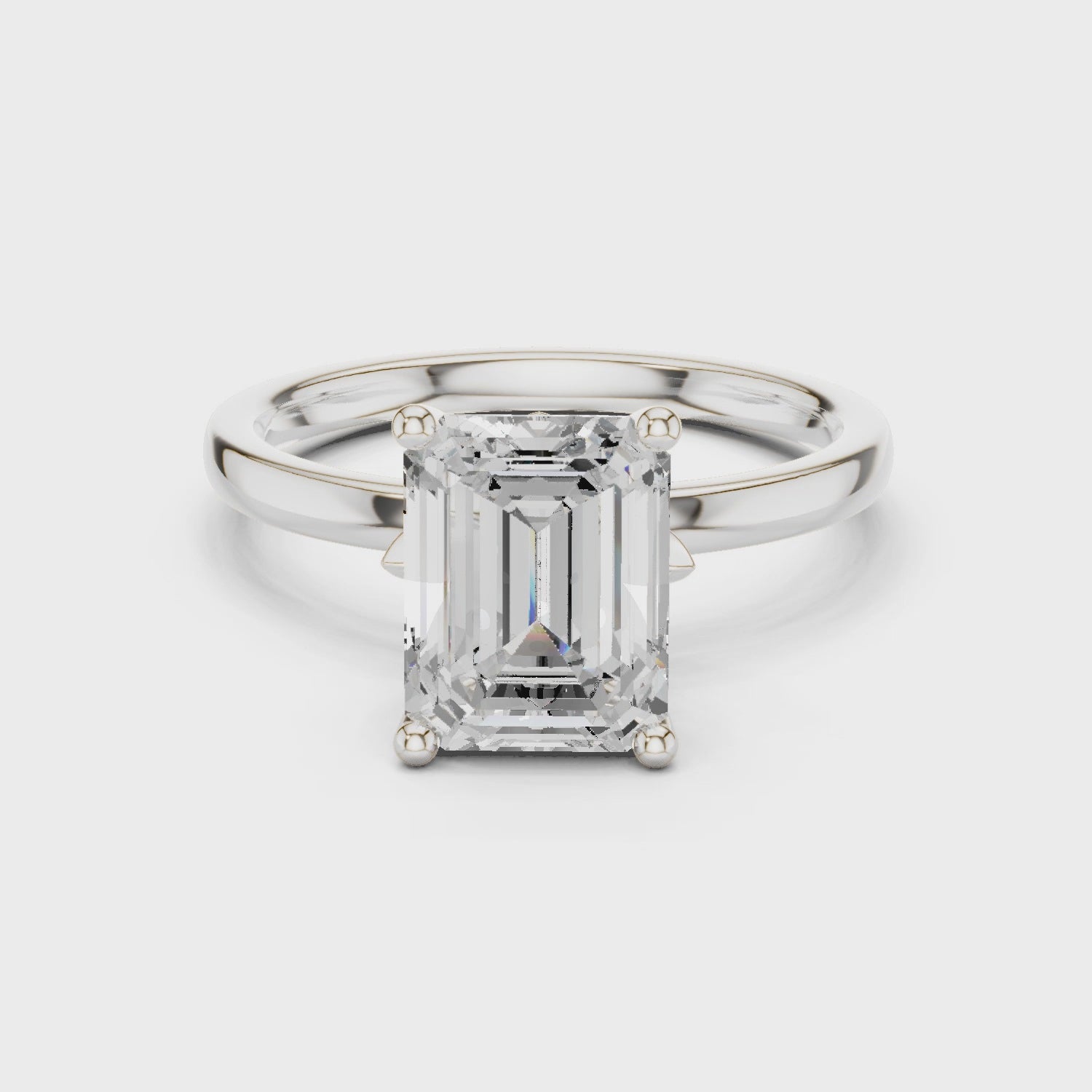 Emerald Cut Solitaire Engagement Ring with Hidden Halo Basket
