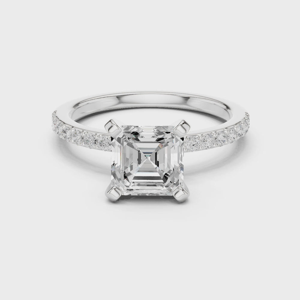 Asscher Cut Pavé Diamond Engagement Ring