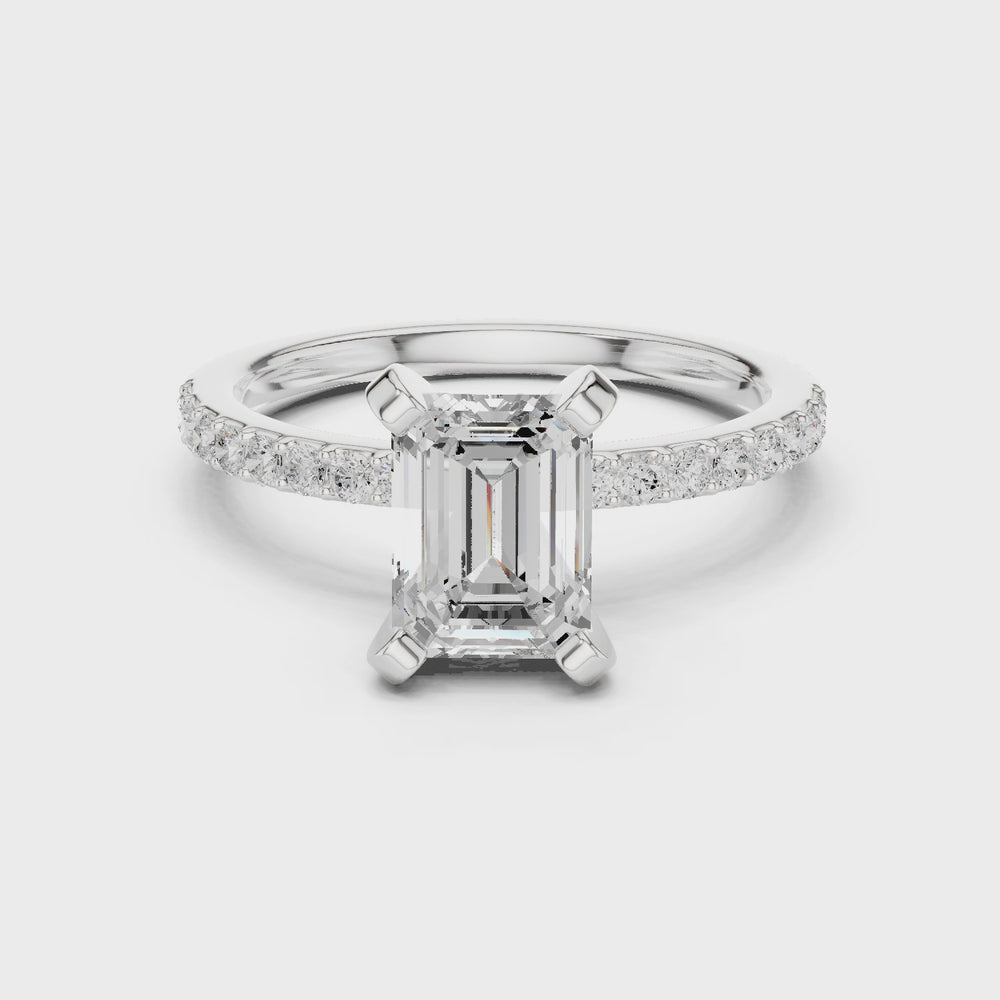 Emerald Cut Pavé Diamond Engagement Ring