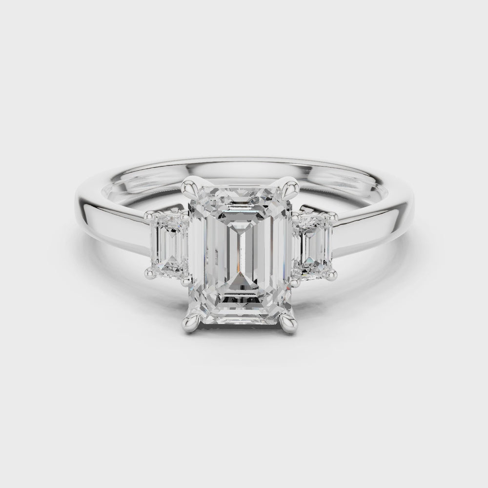 Emerald Cut Three Stone Diamond Engagement Ring