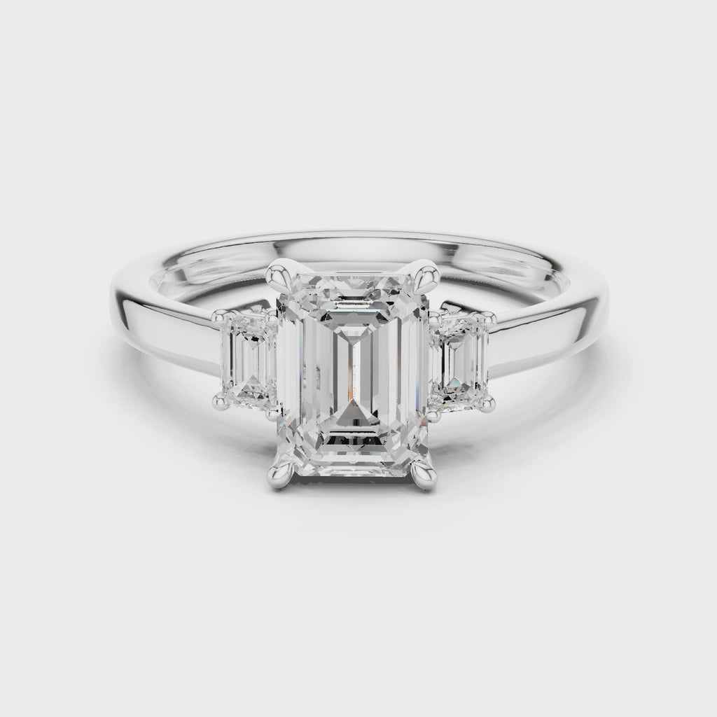 Emerald Cut Three Stone Diamond Engagement Ring